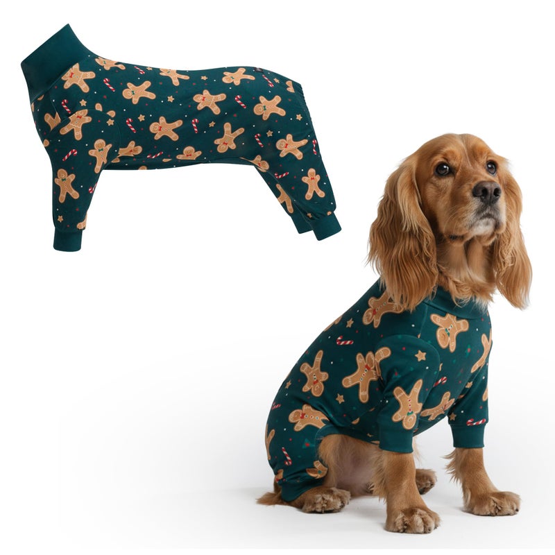 Spark Paws Dog Christmas Pajama, Dog Recovery Suit Male, Onesie, Ultra-Soft and 4-Way Stretch, for Small Medium and Large Breeds - Gingerbread Man - L - Image 1
