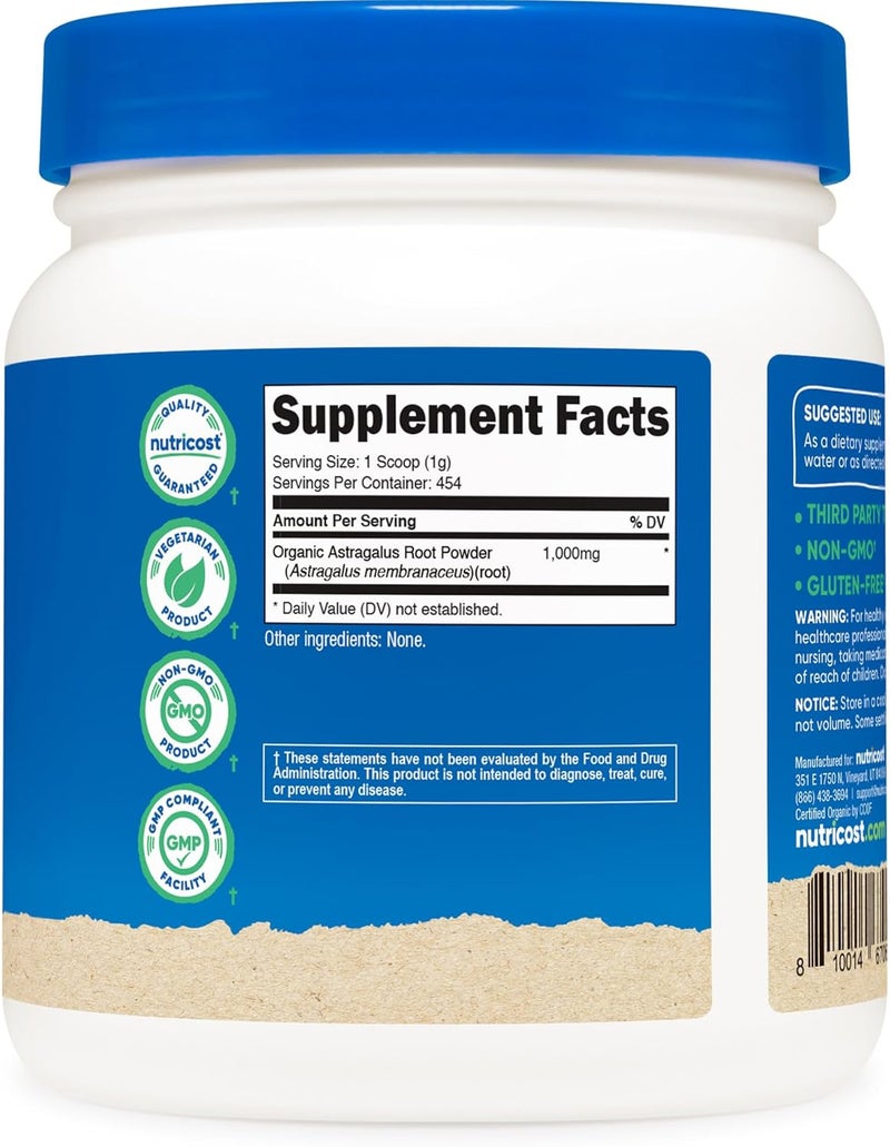 Nutricost Organic Astragalus Root Powder 1LB  Gluten Free NonGMO Vegetarian - Image 5