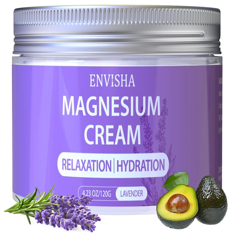 ENVISHA كريم المغنيسيوم ENVISHA للنوم لوشن مغنيسيوم ليلي لتشنجات الساقين واسترخاء العضلات زبدة الجسم باللافندر مع ترطيب عميق للعناية بالبشرة - Image 1