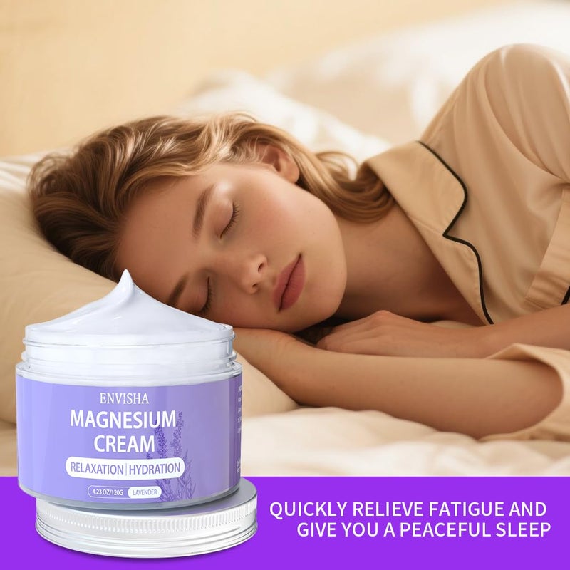 ENVISHA كريم المغنيسيوم ENVISHA للنوم لوشن مغنيسيوم ليلي لتشنجات الساقين واسترخاء العضلات زبدة الجسم باللافندر مع ترطيب عميق للعناية بالبشرة - Image 3