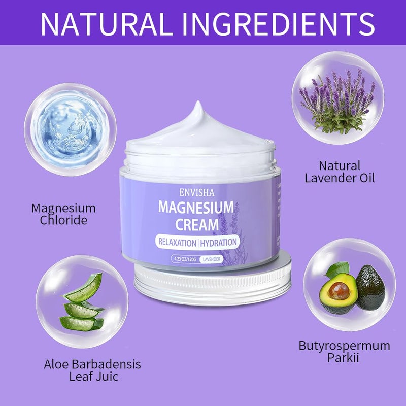 ENVISHA كريم المغنيسيوم ENVISHA للنوم لوشن مغنيسيوم ليلي لتشنجات الساقين واسترخاء العضلات زبدة الجسم باللافندر مع ترطيب عميق للعناية بالبشرة - Image 4