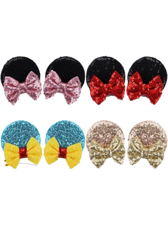CellElection 8PCS Sequin Mouse Ears Hair Clips Glitter Hair Bows Cute Mice Ears Clips Barrettes for Women Girls Hair Accessories for Costume Party Favor Halloween Christmas Decoration - Image 1