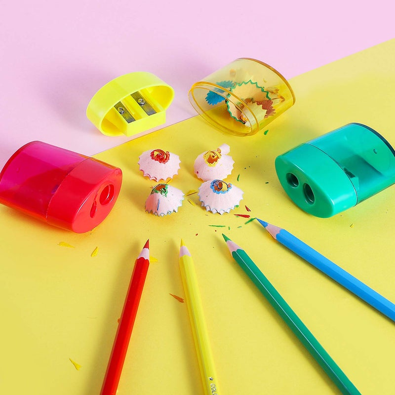 KIDMEN 2 Holes Pencil Sharpener,Pencil Sharpener for Kids,Pencil Sharpener Handheld-12 Pack - Image 2