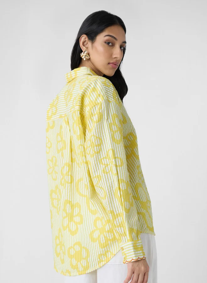 The Souled Store  The Souled Store Sunshine Women Spread Collar Embroidery Cotton Oversized Shirt  | Best Price UAE