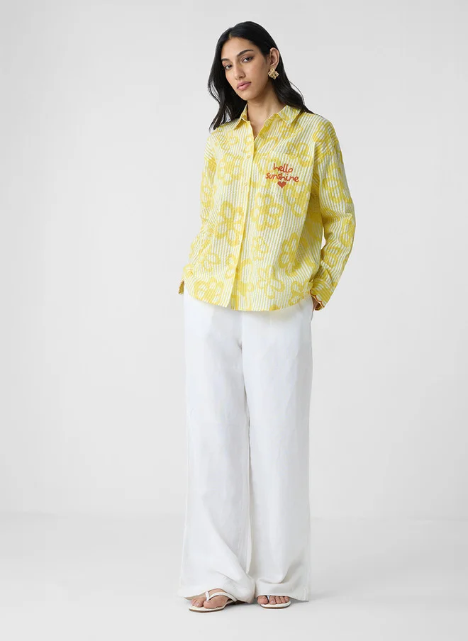 The Souled Store  The Souled Store Sunshine Women Spread Collar Embroidery Cotton Oversized Shirt  | Best Price UAE