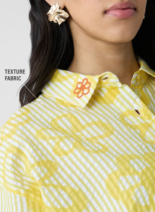 ذا سوليد ستور The Souled Store Sunshine Women Spread Collar Embroidery Cotton Oversized Shirt