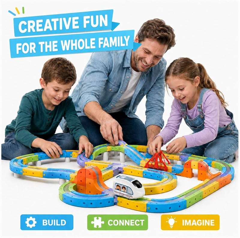 GRAFLO 178PCS Magnetic Train Building Blocks Set – STEM Educational Magnetic Tiles for Kids, Construction Stacking Toy with Train Cars, Tracks & Figures, Creative Gift for Boys & Girls Ages 3-8 - Image 5