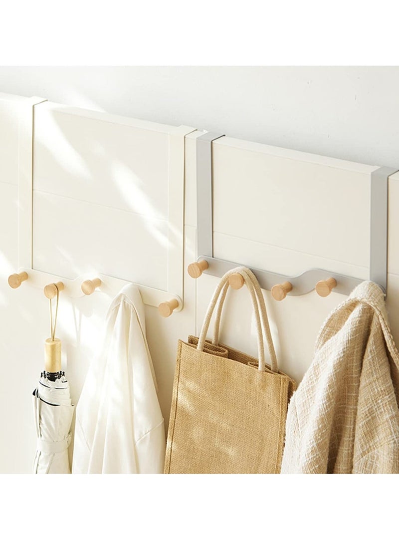 Multipurpose Over Door Hooks with 5 Wooden Hooks for Coats and Towels, Ideal for Bathroom and Bedroom Use, Stylish Coat Hanger in White - Image 4