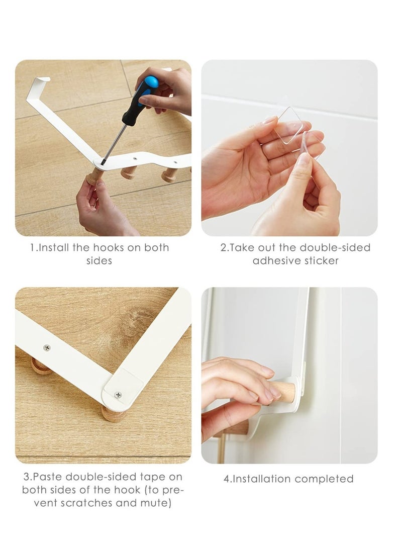 Multipurpose Over Door Hooks with 5 Wooden Hooks for Coats and Towels, Ideal for Bathroom and Bedroom Use, Stylish Coat Hanger in White - Image 5