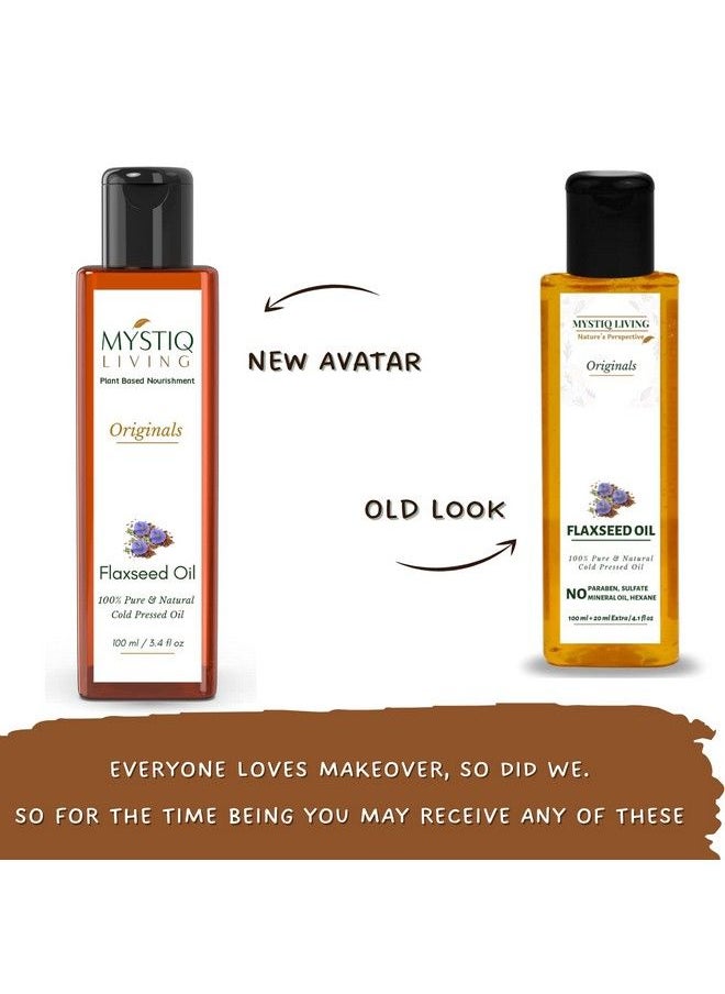 MYSTIQ LIVING - Cold Pressed Flaxseed Oil With Omega 3 For Healthy Hair Skin & Body ; 100% Pure & Natural 100 Ml - Image 1