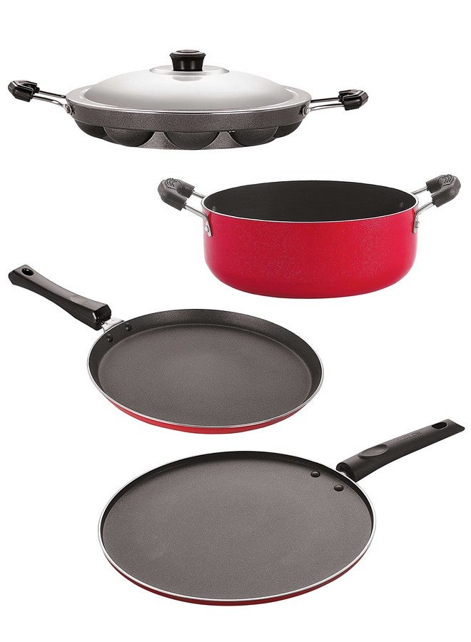 Nirlon 3 Layer Coated Non Stick Aluminium Pots and Pans Cooking Item Gift Set of 4 Pieces (FT11_ST12_AP12_CS24)