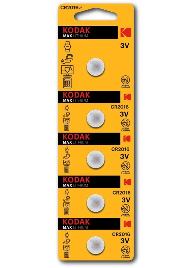Kodak - KODAK | CR2016 Batteries | Lithium 3V Coin | Button Cell for Car Keys | 5 Pack - Image 1