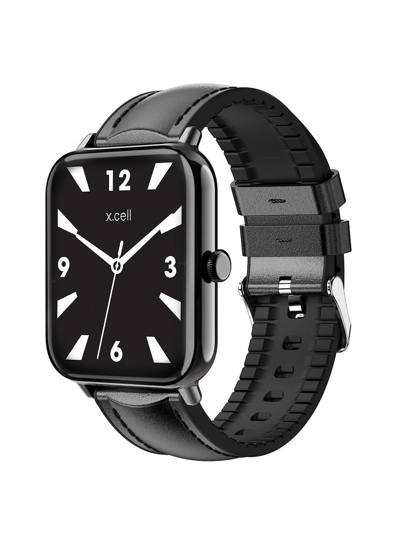 Xcell - Xcell G8 Talk Pro Smart watch, Heart Rate/Blood Pressure/Oxygen Level Monitoring, Receive & Make Calls,Water Resistance: IP67, 1 Week Battery Life, Compatibility: IOS/Android-Black Leather - Image 1