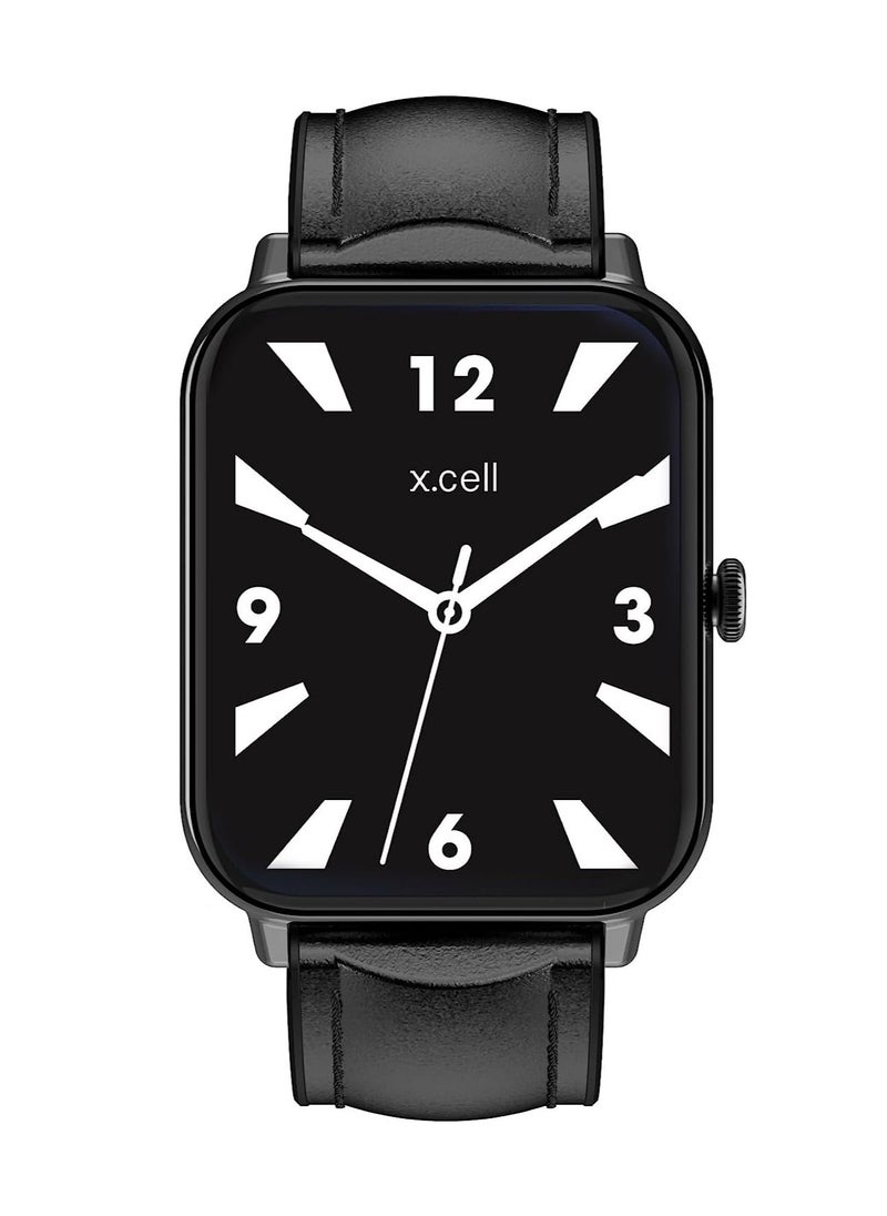 Xcell - Xcell G8 Talk Pro Smart watch, Heart Rate/Blood Pressure/Oxygen Level Monitoring, Receive & Make Calls,Water Resistance: IP67, 1 Week Battery Life, Compatibility: IOS/Android-Black Leather - Image 1