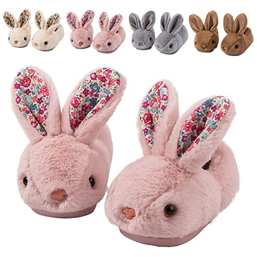 Fadezar Toddler Rabbit Winter Slippers - Soft Plush Indoor Bunny Slippers for Girls & Boys Grey Slippers Cover Heel Pink 8-9 toddler CN 160 - Image 1