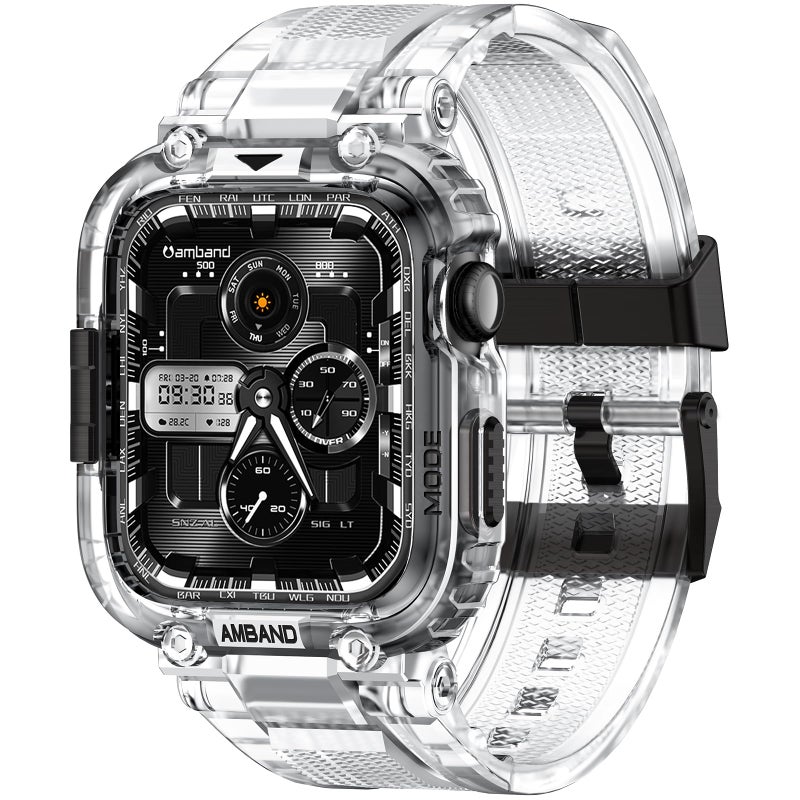 amBand Bands Case Compatible with Apple Watch Series 11/10 46mm for Men Women, M1 Sport Rugged Heavy Duty Cover Tactical Strap Military Grade Protective Bumper Protector for iWatch 46mm Men, Clear - Image 1