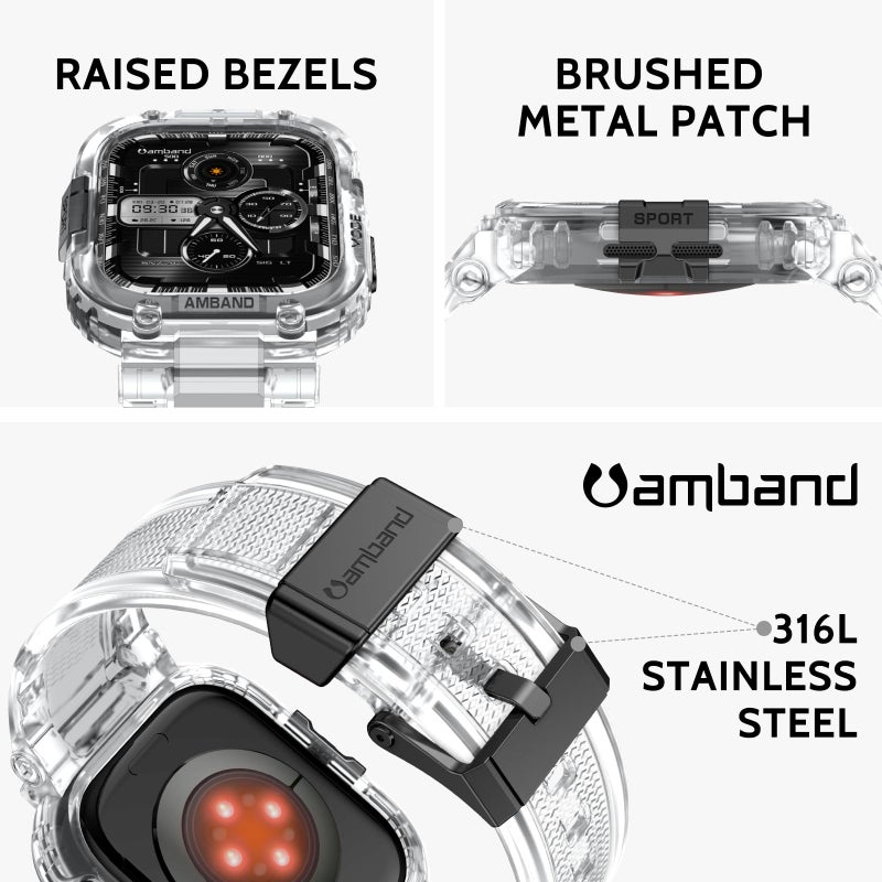 amBand Bands Case Compatible with Apple Watch Series 11/10 46mm for Men Women, M1 Sport Rugged Heavy Duty Cover Tactical Strap Military Grade Protective Bumper Protector for iWatch 46mm Men, Clear - Image 2