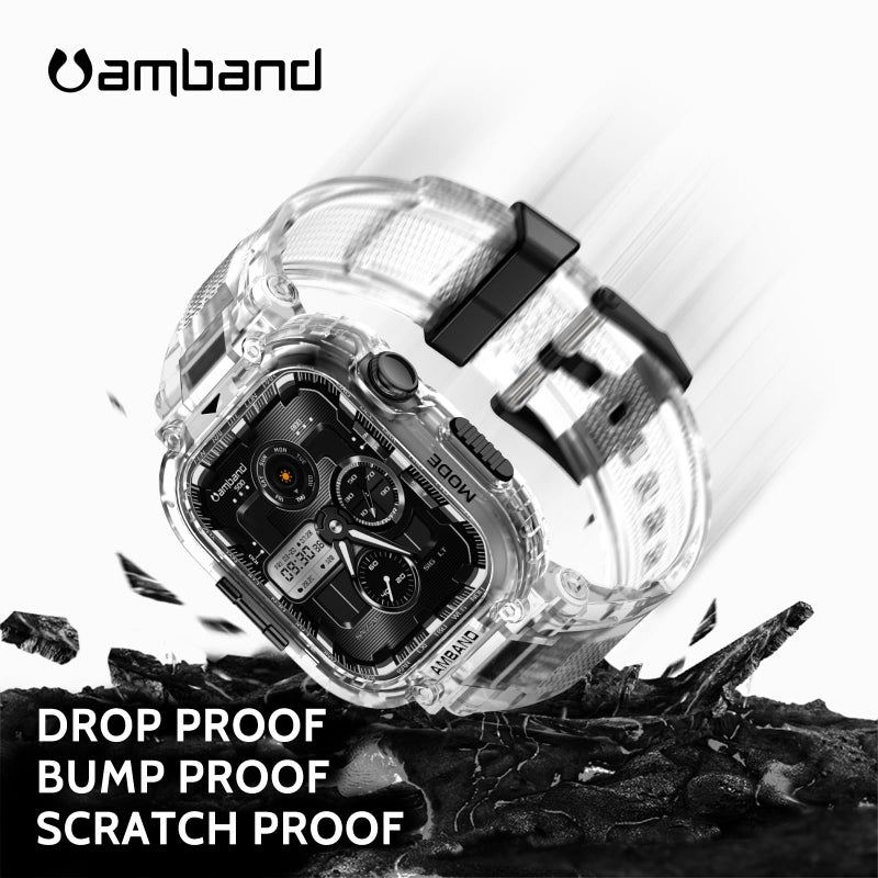 amBand Bands Case Compatible with Apple Watch Series 11/10 46mm for Men Women, M1 Sport Rugged Heavy Duty Cover Tactical Strap Military Grade Protective Bumper Protector for iWatch 46mm Men, Clear - Image 3