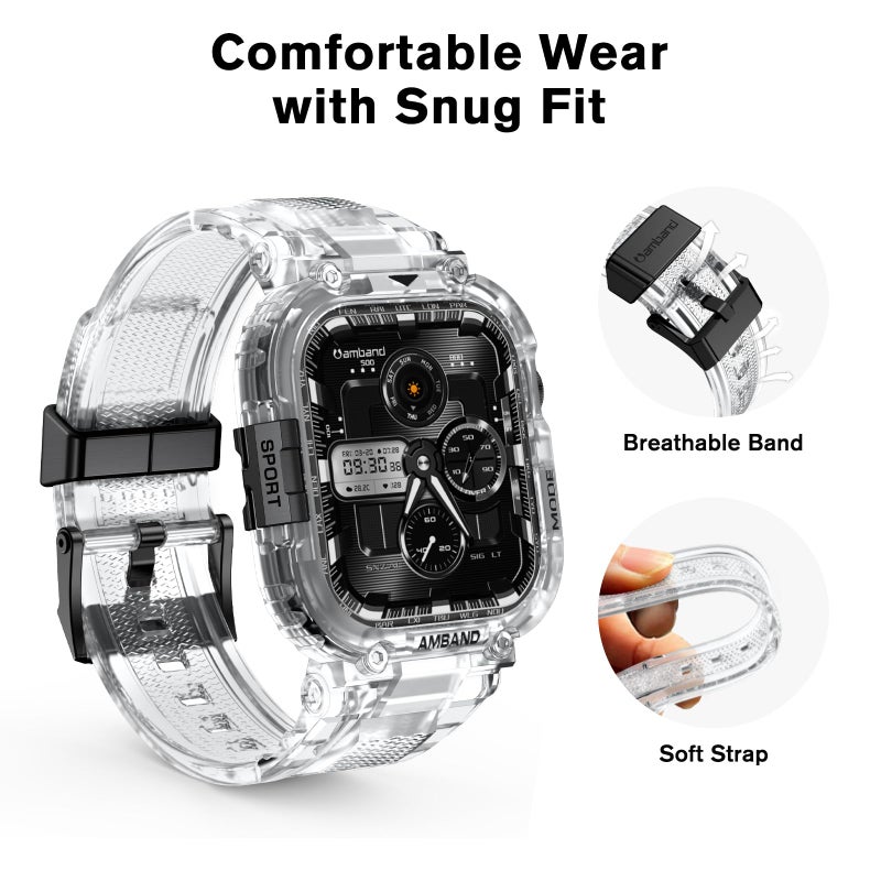 amBand Bands Case Compatible with Apple Watch Series 11/10 46mm for Men Women, M1 Sport Rugged Heavy Duty Cover Tactical Strap Military Grade Protective Bumper Protector for iWatch 46mm Men, Clear - Image 4