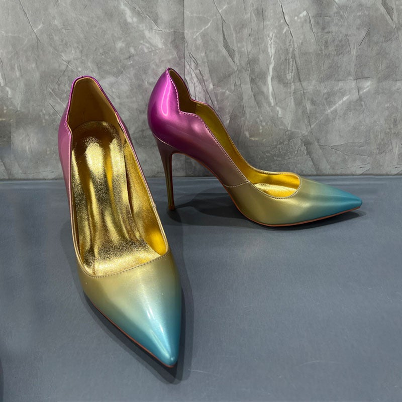 2025 Spring New Red Sole Pointed Toe Stiletto Pumps Banquet Ultra High Heels Elegant Gradient High Heels For Export - Image 5