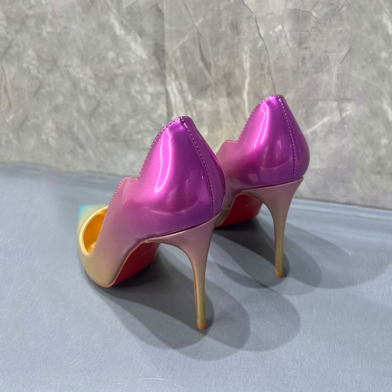 2025 Spring New Red Sole Pointed Toe Stiletto Pumps Banquet Ultra High Heels Elegant Gradient High Heels For Export - Image 3