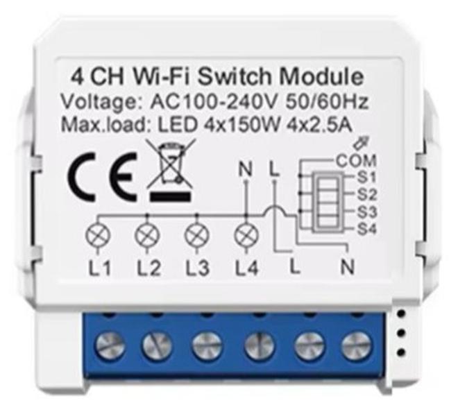 تويا سمارت واي فاي مفتاح 4 خط يركب علي المفاتيح التقليدية و يدعم الكسا و جوجل هوم - Image 1