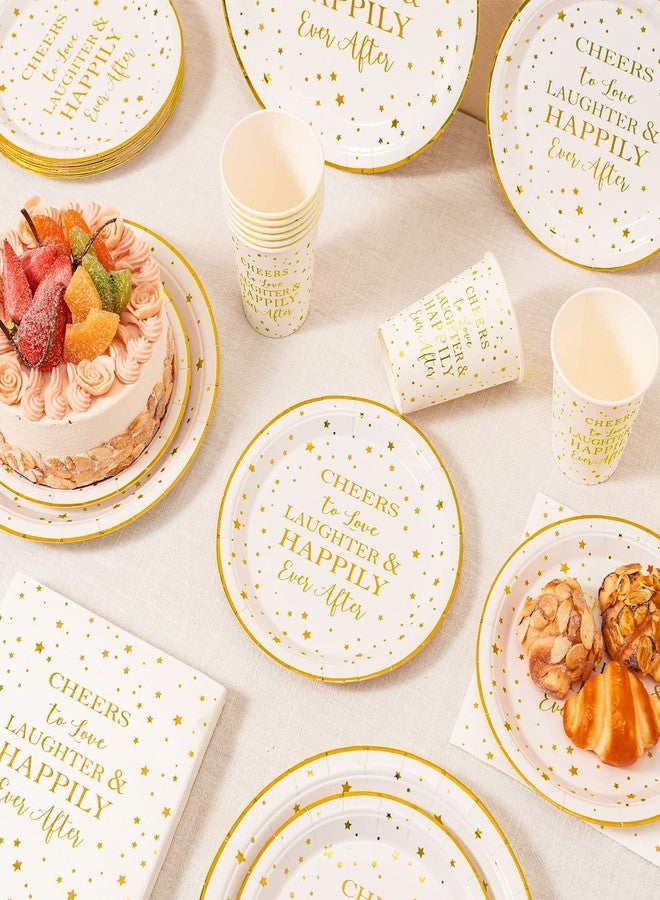 Crisky Gold Bridal Shower Napkins Plates Cups Set for Bride Wedding Engagement Bachelorette Party Decorations Supplies, Disposable Tableware Set of 24 (9" & 7" Plates, Luncheon Napkin, 9oz Cups) - Image 5