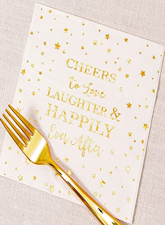 Crisky Gold Bridal Shower Napkins Plates Cups Set for Bride Wedding Engagement Bachelorette Party Decorations Supplies, Disposable Tableware Set of 24 (9" & 7" Plates, Luncheon Napkin, 9oz Cups) - Image 3