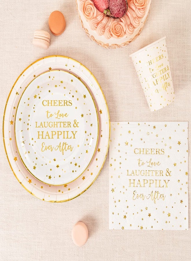 Crisky Gold Bridal Shower Napkins Plates Cups Set for Bride Wedding Engagement Bachelorette Party Decorations Supplies, Disposable Tableware Set of 24 (9" & 7" Plates, Luncheon Napkin, 9oz Cups) - Image 2