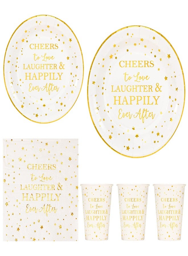 Crisky Gold Bridal Shower Napkins Plates Cups Set for Bride Wedding Engagement Bachelorette Party Decorations Supplies, Disposable Tableware Set of 24 (9" & 7" Plates, Luncheon Napkin, 9oz Cups) - Image 1