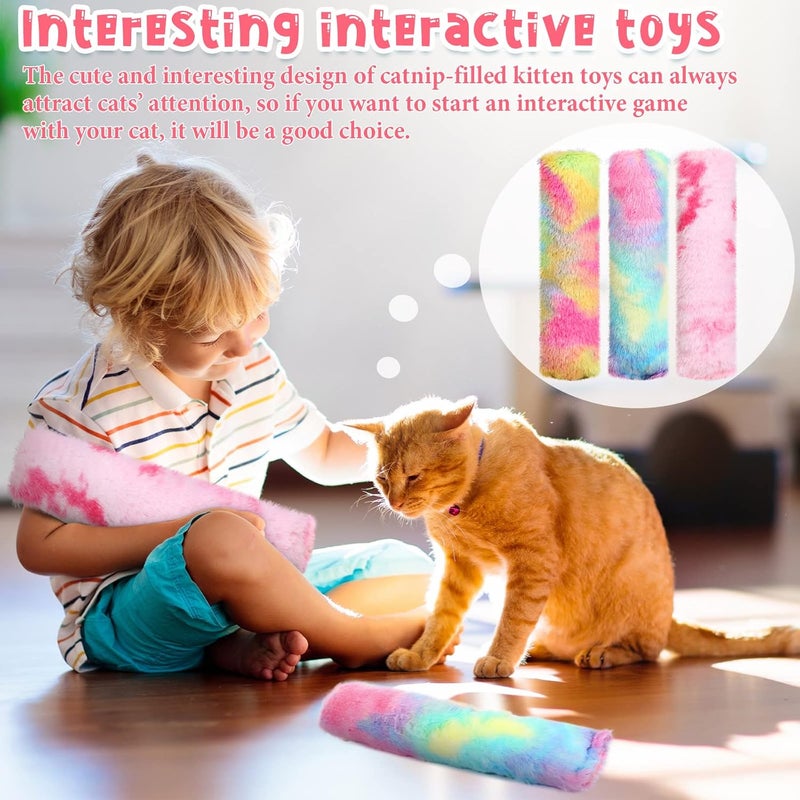 Civaner 6 Pcs 106 Inch Cat Catnip Toys Interactive Kitten Kicker Toy Soft Plush Cat Pillow Sticks Kitten Chasing Chewing Exercising Catnip Toy IndoorPinkBlueYellowCandy - Image 5