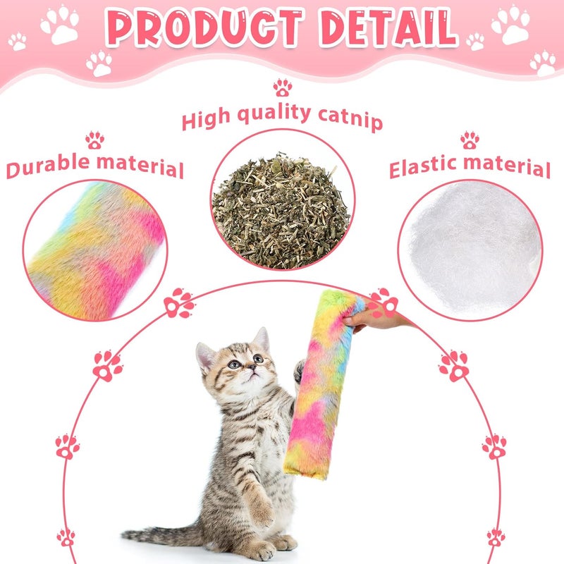 Civaner 6 Pcs 106 Inch Cat Catnip Toys Interactive Kitten Kicker Toy Soft Plush Cat Pillow Sticks Kitten Chasing Chewing Exercising Catnip Toy IndoorPinkBlueYellowCandy - Image 3