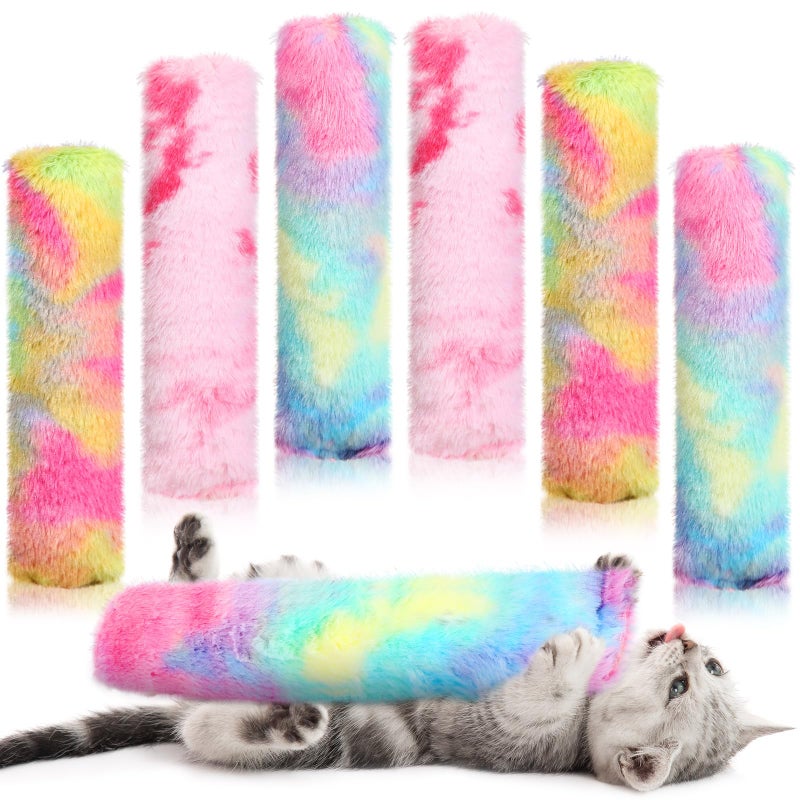 Civaner 6 Pcs Cat Catnip Toys for Indoor Cat 106 Inch Kitten Kicker Stick Catnip Toy with Crinkle Sound Inside Interactive Soft Plush Kitten Pillow for Chase Chew Exercise Candy Pink Blue Yellow - Image 2