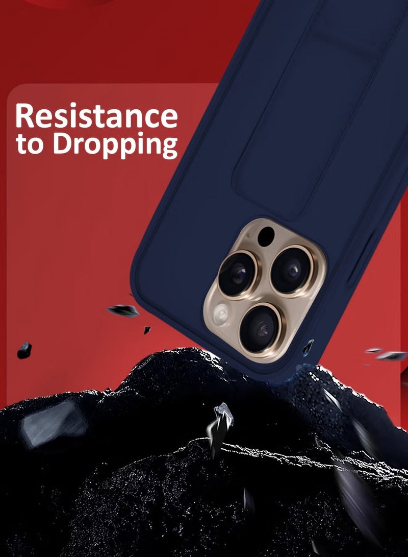 ELTRAZONE 2-Pack Premium PU Leather Case & Screen Protector for iPhone 16 Pro Max – Shockproof, Anti-Scratch, Stand Function, Finger Grip Case Cover (Blue) - Image 4