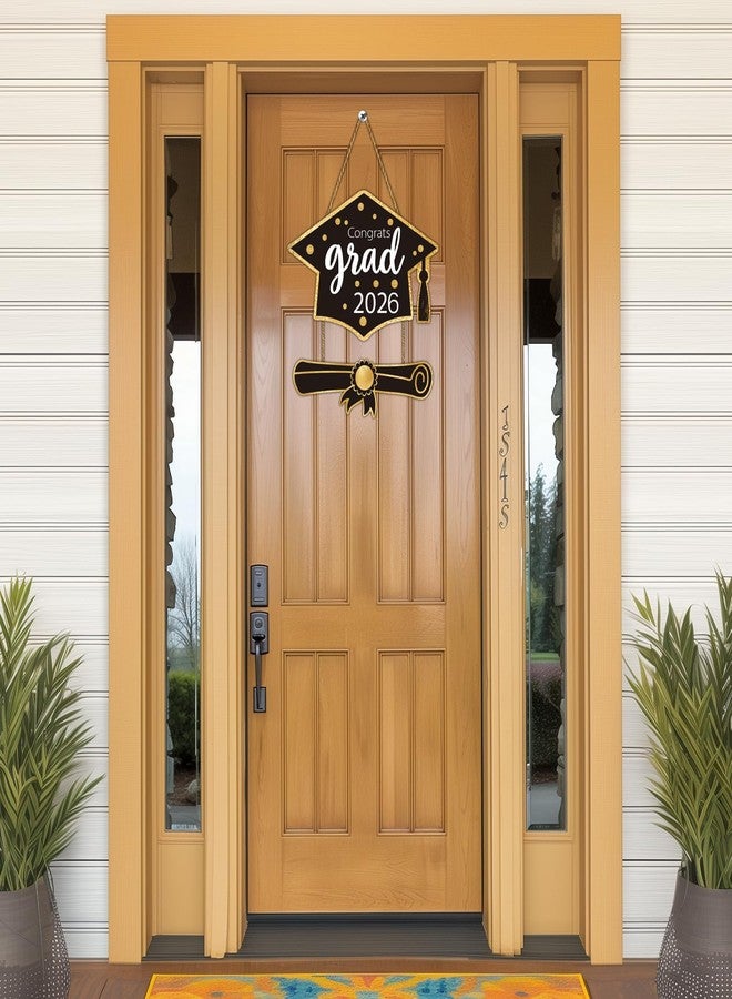 YUNKKIN 2026 Graduation Decorations Congrats Grad Class of 2026 Door Sign Congrats Grad Hanging Sign Wall Decor Wooden Graduation Photo Booth Props for Graduation Party Indoor Outdoor Decor Black and Gold - Image 3