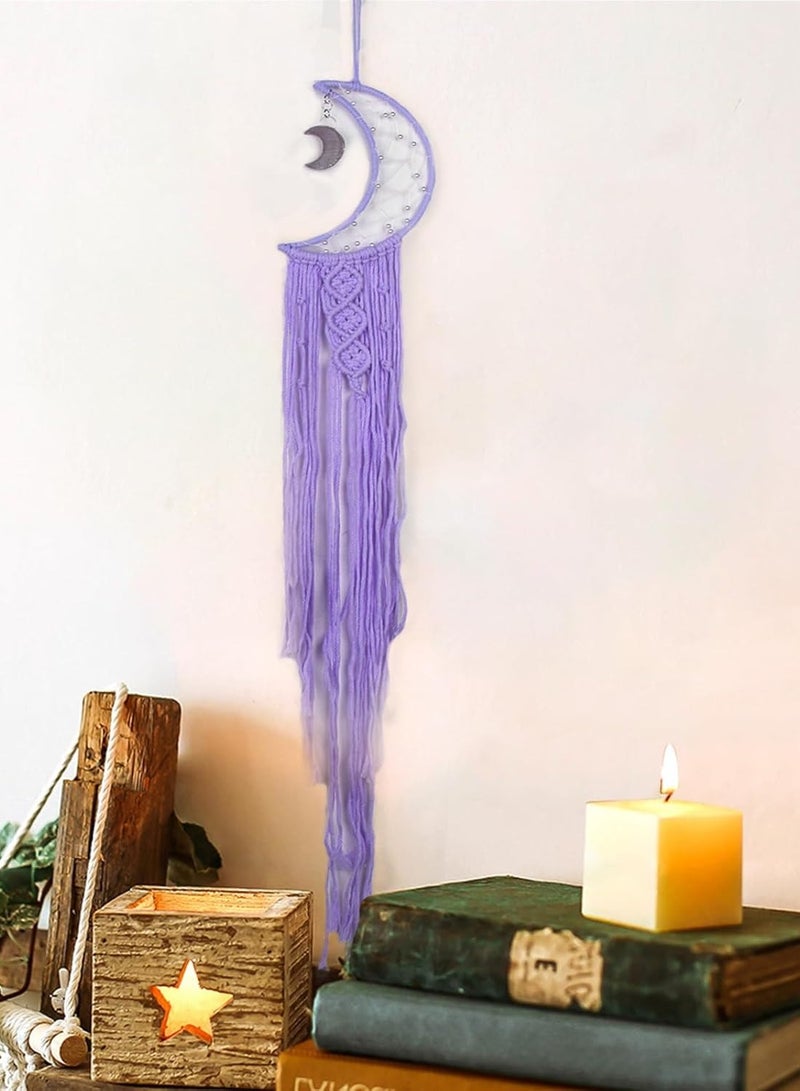 انتيكيانو رمضان شكل قمر ارجواني، صائد احلام بوهيمي، صائد احلام بوهيمي مصنوع يدويا للام والاصدقاء والنساء والفتيات، للتعليق على الحائط، ديكور لغرفة النوم (موون ارجواني) - Image 3
