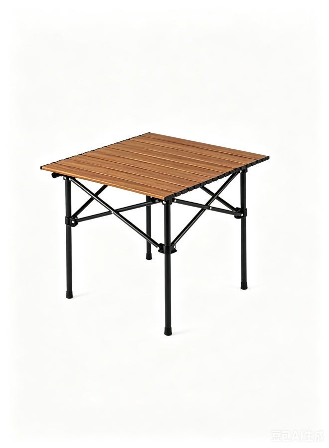 Folding Camping Table, Portable Roll Up Wood Style Tabletop Aluminum Frame Table, Quick Assembly Compact Outdoor Table For Picnic, BBQ, Beach, Fishing & Garden Use - Image 1
