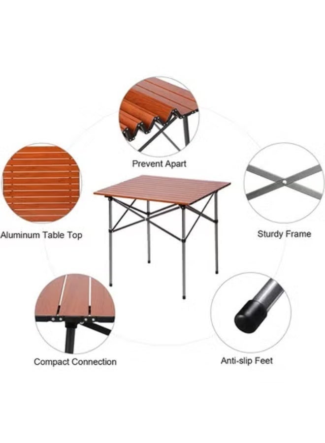 Folding Camping Table, Portable Roll Up Wood Style Tabletop Aluminum Frame Table, Quick Assembly Compact Outdoor Table For Picnic, BBQ, Beach, Fishing & Garden Use - Image 3