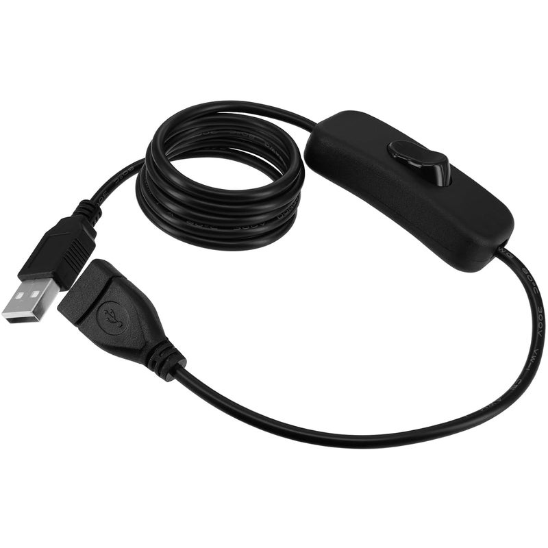 كابل USB مع مفتاح، مجموعة 2 قطعة 1 متر/3 أقدام كابل تمديد ذكر إلى أنثى مع مفتاح هزاز مدمج لتشغيل/إيقاف لجهاز تسجيل القيادة، مصباح مكتب LED، مروحة USB، شريط LED (مجموعة 2 قطعة 3 أقدام) - Image 4