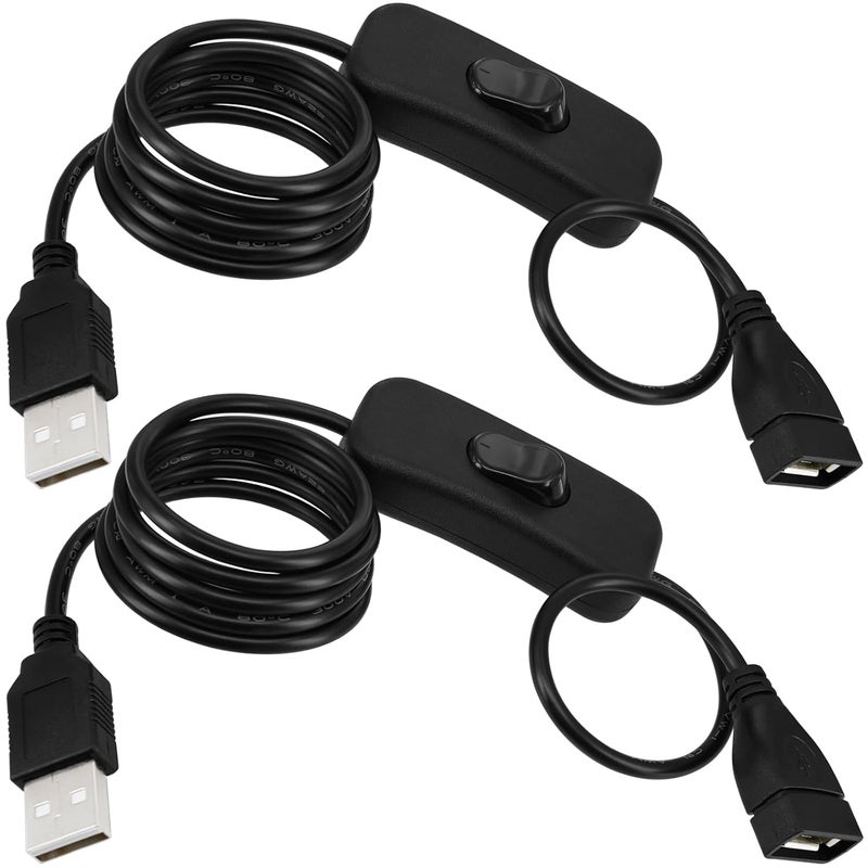 كابل USB مع مفتاح، مجموعة 2 قطعة 1 متر/3 أقدام كابل تمديد ذكر إلى أنثى مع مفتاح هزاز مدمج لتشغيل/إيقاف لجهاز تسجيل القيادة، مصباح مكتب LED، مروحة USB، شريط LED (مجموعة 2 قطعة 3 أقدام) - Image 1