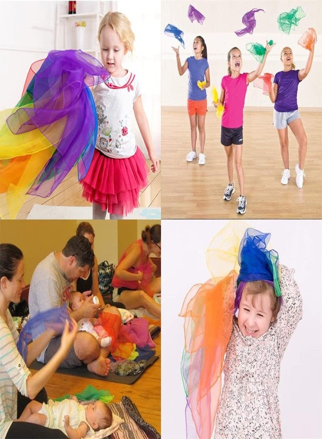 Lolakee Dance Scarves for Kids 12 Pcs Music Scarves Dance Scarf Play Scarves for Children Movement Square Juggling Silk Tricks Scarves Rhythm Band Scarves(6 Colors,24" x 24") - Image 3