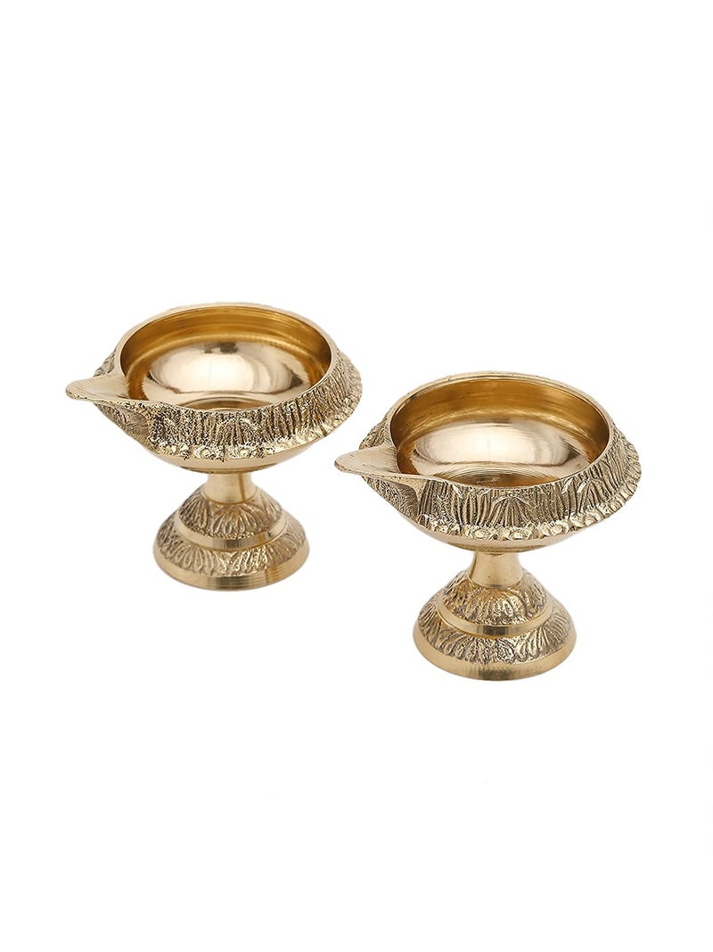 GUG Brass Traditional Brass Kubera Vilakku with Stand/Traditional Puja Diya Lamp with Stand/Pooja Lamp Pooja Home Decor Set of 2 (2inch) - Image 2