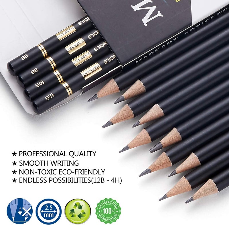 MARKART Professional Drawing Sketching Pencil Set - 14 Pieces,Graphite,(12B - 4H), Ideal for Drawing Art, Sketching, Shading, Artist Pencils for Beginners & Pro Artists - Image 3