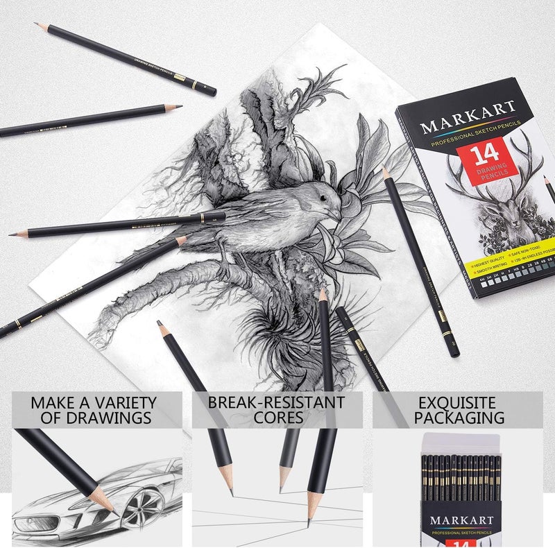 MARKART Professional Drawing Sketching Pencil Set - 14 Pieces,Graphite,(12B - 4H), Ideal for Drawing Art, Sketching, Shading, Artist Pencils for Beginners & Pro Artists - Image 4