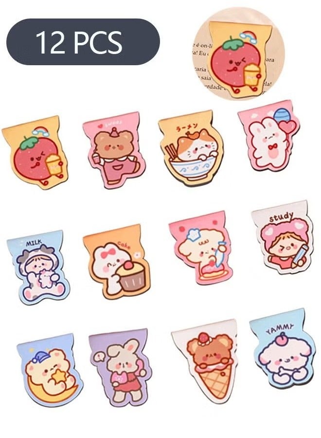 مرجعية مغناطيسية مكونة من 12 قطعة ، إشارات مرجعية جميلة مع أنماط الكرتون ، ومقاطع الصفحة إشارة مرجعية للطلاب اللوازم المكاتب المنزلية للمدرسة - Image 1