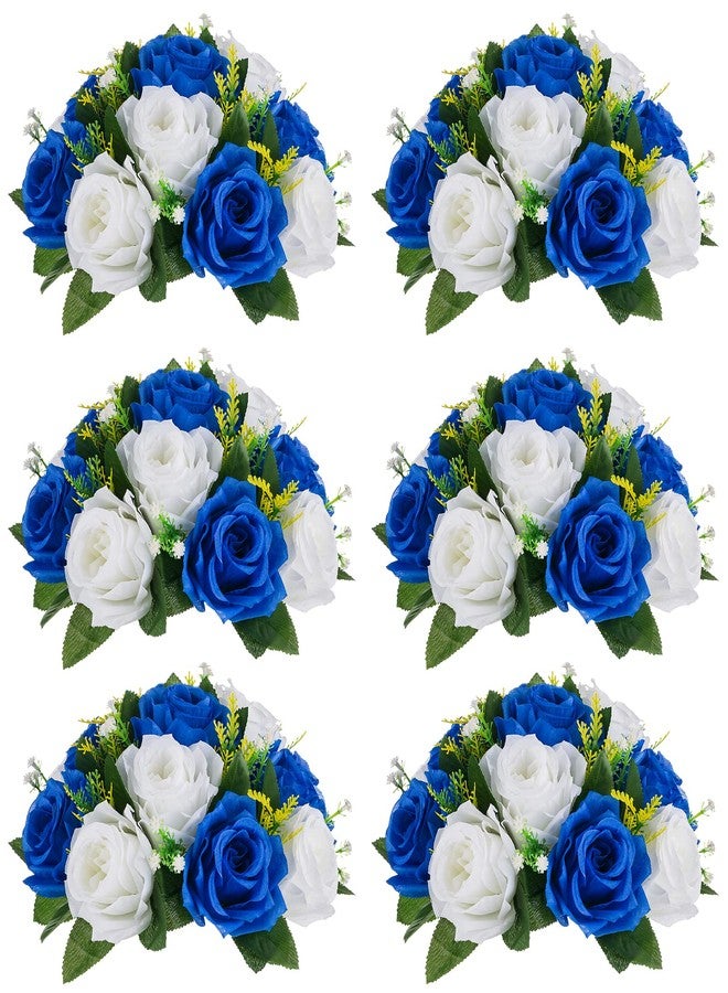 NUPTIO Artificial Flower Ball Centrepieces: 6 Pcs Royal Blue & White Fake Flowers Roses Balls 24cm Diameter for Centerpiece Faux Silk Rose Arrangements for Wedding Reception Party Table Decorations - Image 1