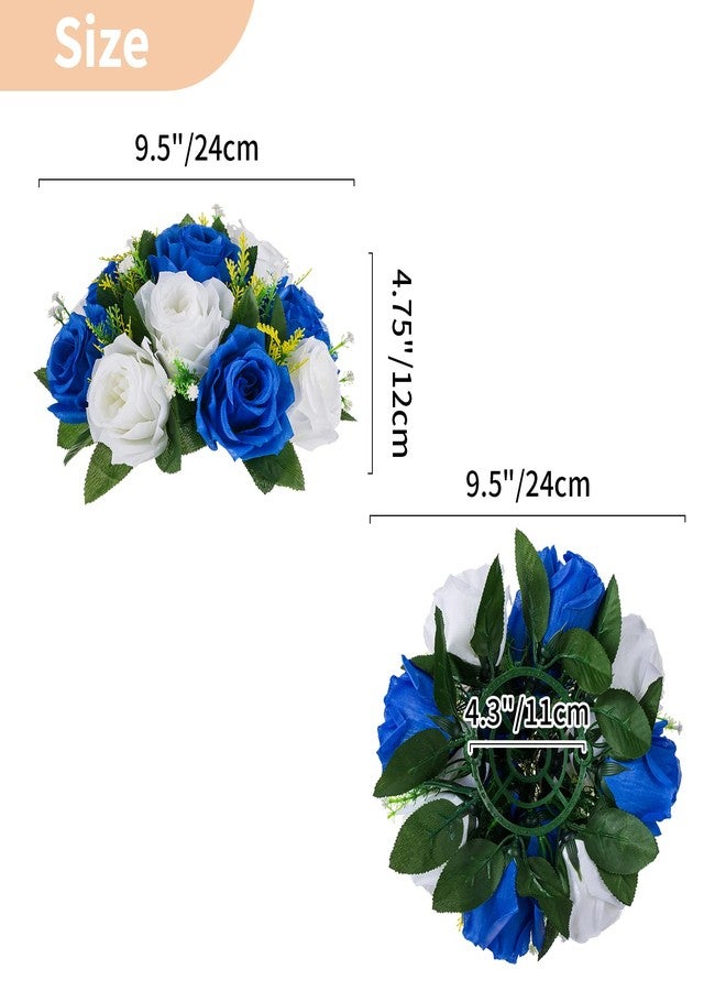 NUPTIO Artificial Flower Ball Centrepieces: 6 Pcs Royal Blue & White Fake Flowers Roses Balls 24cm Diameter for Centerpiece Faux Silk Rose Arrangements for Wedding Reception Party Table Decorations - Image 5