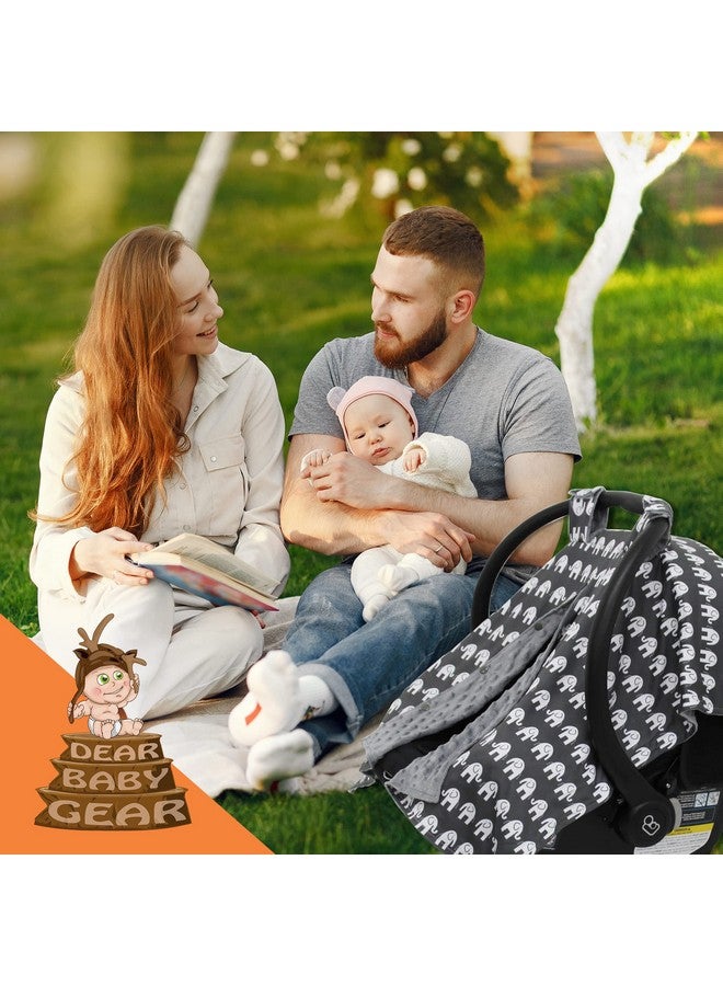 Dear Baby Gear Car Seat Canopy - Infant Car Seat Cover for Maximum Protection and Style - Soft and Breathable - Carseat Canopies for Boys and Girls - Elephants on Gray/Gray Dot - 40"x30" - Image 2