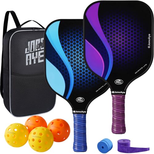 JoncAye Pickleball-Paddles-Set of 4 or 2 Rackets by JoncAye, USAPA Approved Pickle-Ball Equipment with Balls, Bag, Accessories, Fiberglass Graphite Pickleball Racquet Set for Men, Women, Kids, Adults - Image 1