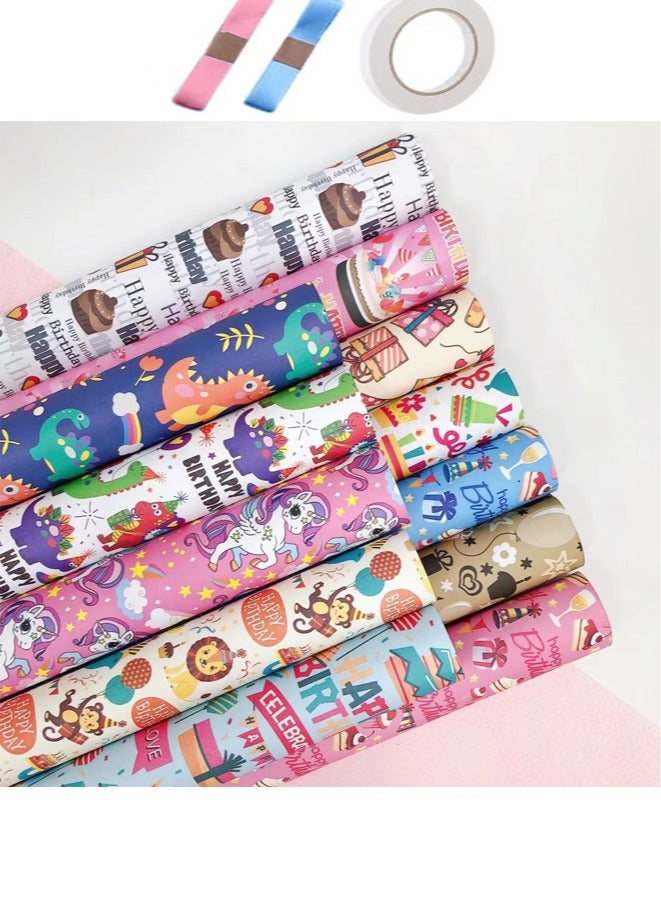 زيمي ١٢ ورقة من ورق تغليف هدايا برسومات ديناصور ووحيد القرن الكرتونية | ٥٢×٧٦ سم، وزن ٨٠ غرام، سميك، بطابع حفلات | هدايا أعياد ميلاد الأطفال، ديكورات الأعياد، حرف إبداعية، لوازم الحفلات - Image 1